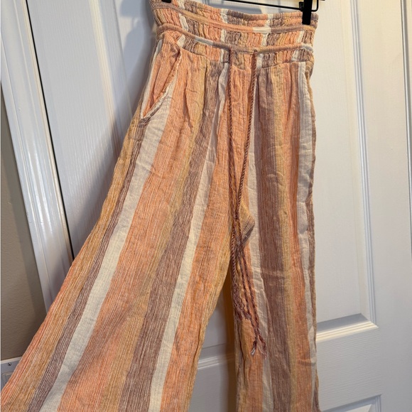 Free People Orange Striped Cropped Linen Blend Trousers Size XS - Picture 9 of 9